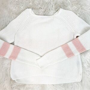 360 SWEATER WHITE RIBBED PULLOVER WITH PINK STRIPES LONG SLEEVE SWEATER SZ XS